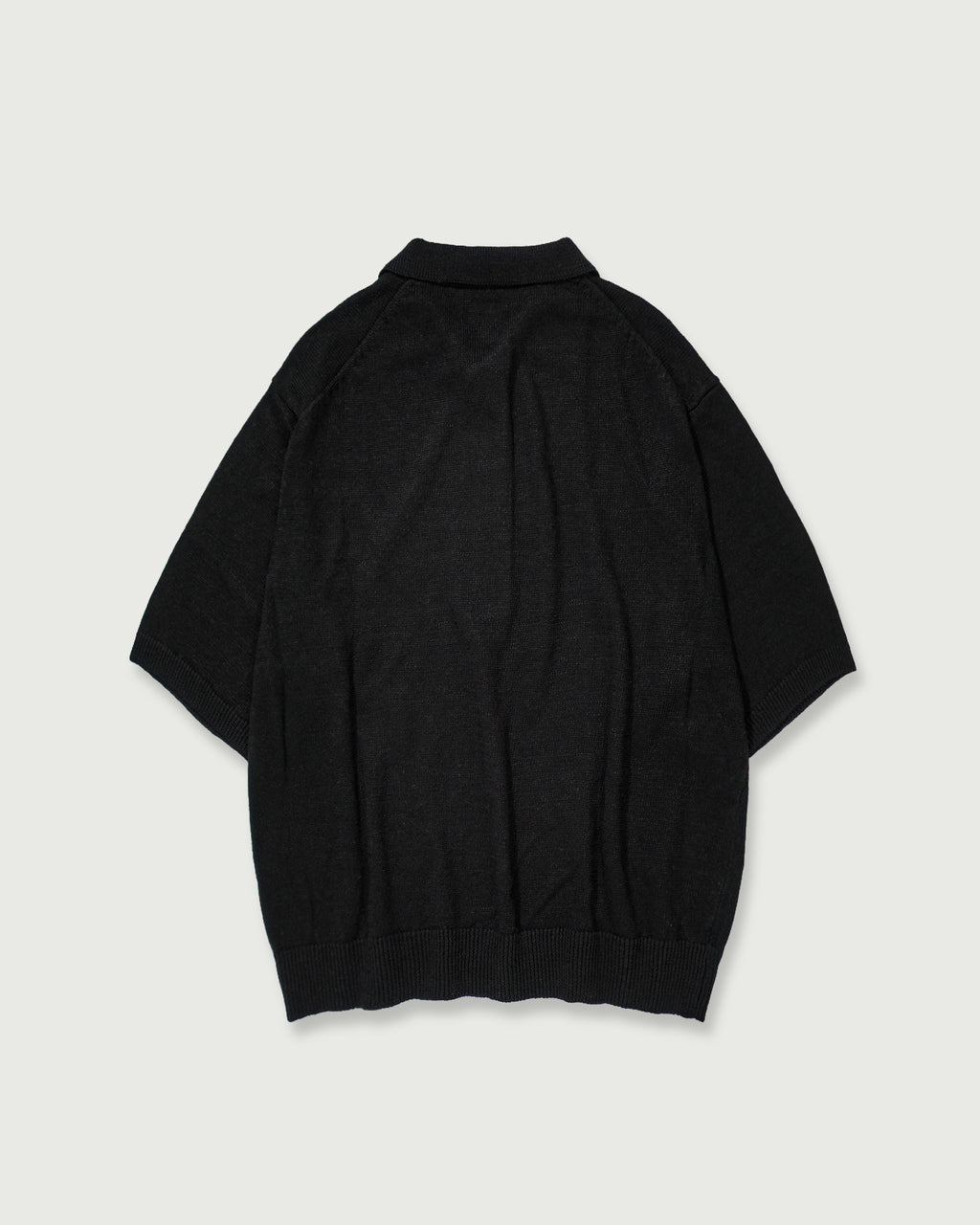 Linen Mid-Gauge Half Sleeve Knit Polo <#black>