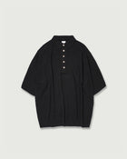 Linen Mid-Gauge Half Sleeve Knit Polo <#black>
