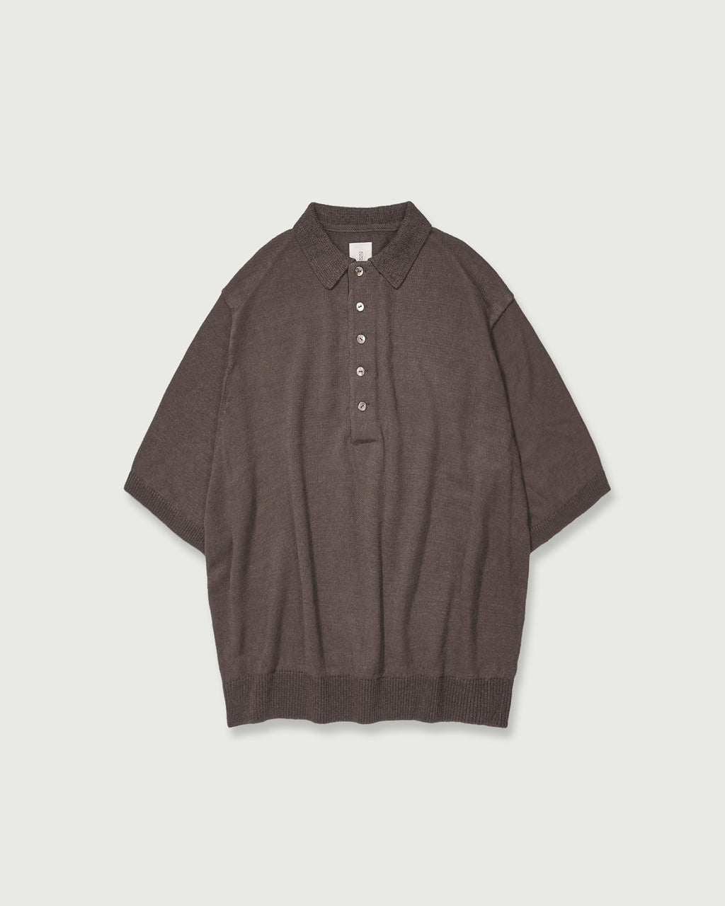 Linen Mid-Gauge Half Sleeve Knit Polo <#brown>