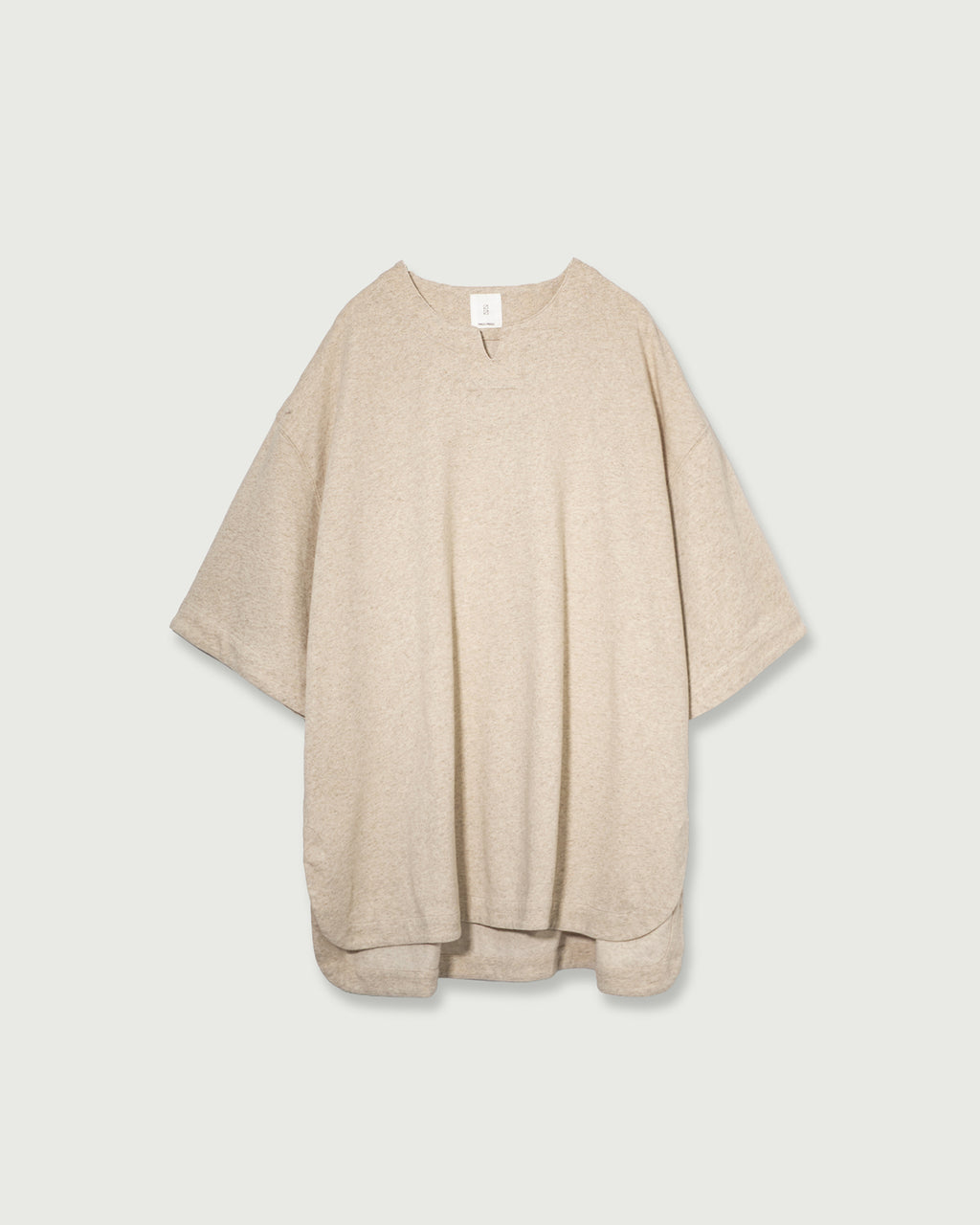 Cotton Linen Hem Round Skipper Half Sleeve Tee <#ivory>