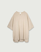 Cotton Linen Hem Round Skipper Half Sleeve Tee <#ivory>