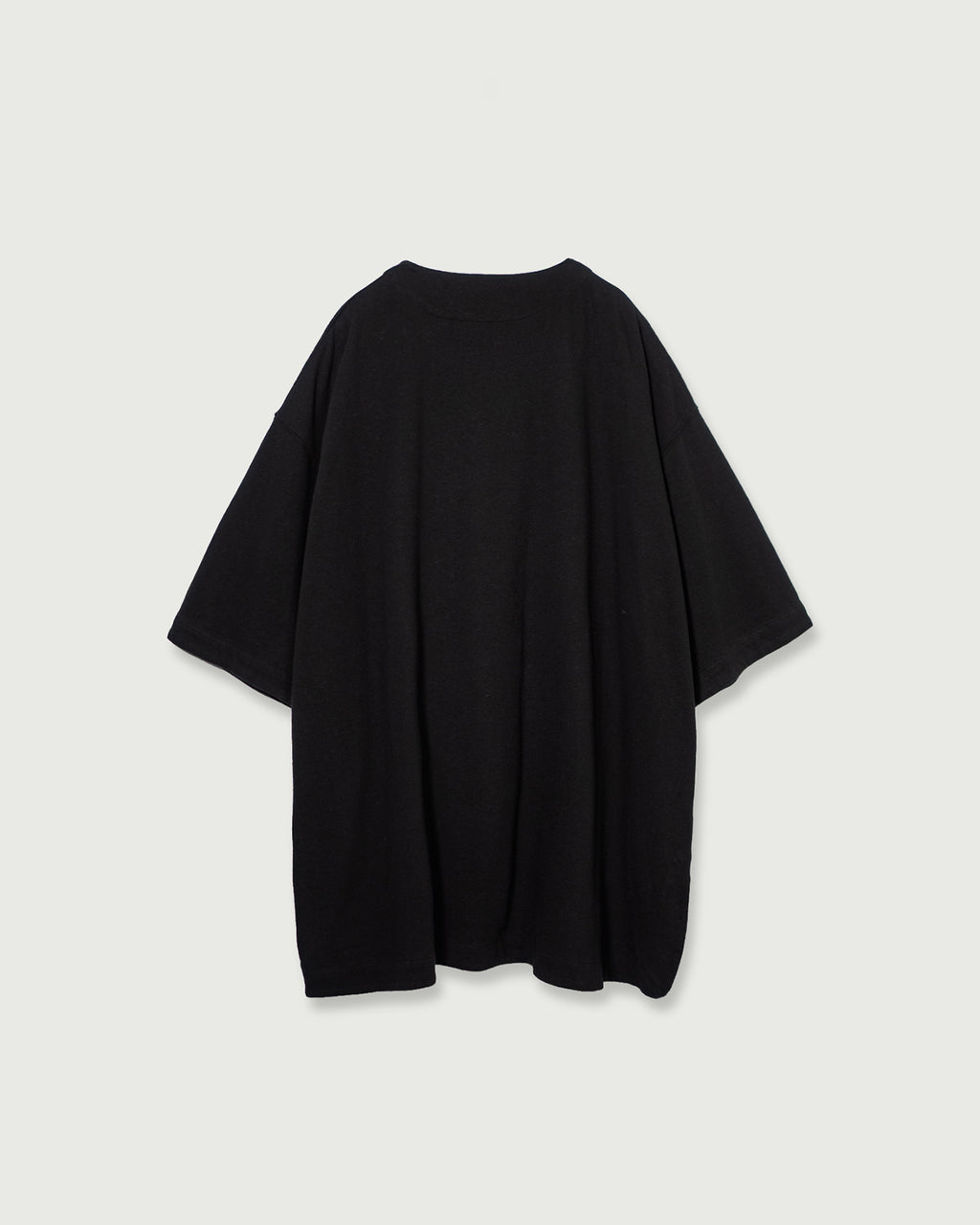 Cotton Linen Hem Round Skipper Half Sleeve Tee <#black>