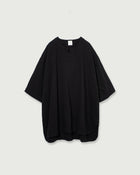 Cotton Linen Hem Round Skipper Half Sleeve Tee <#black>