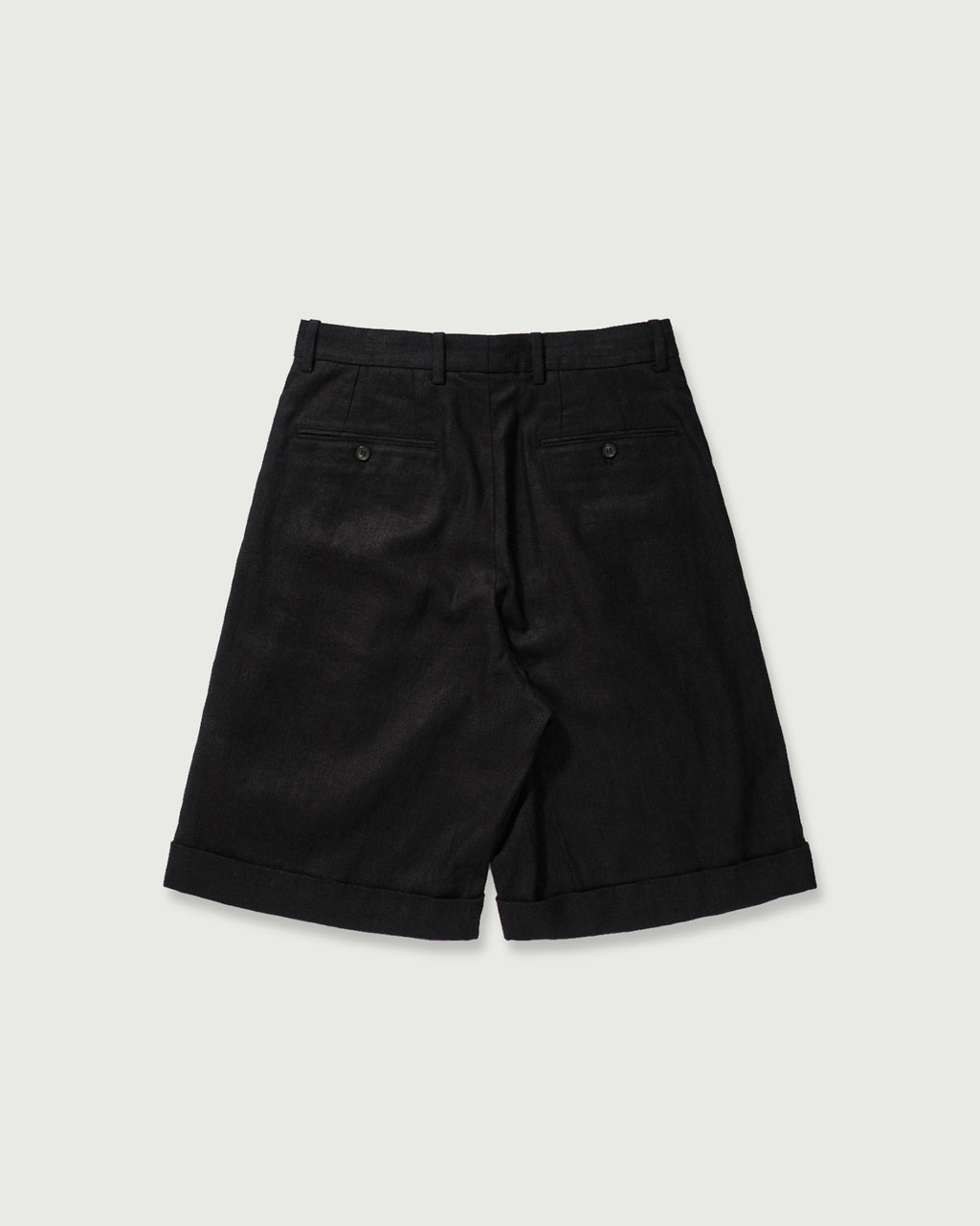 Linen Twill Coin Pocket 2Tuck Double-Hem Shorts <#black>