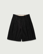 Linen Twill Coin Pocket 2Tuck Double-Hem Shorts <#black>
