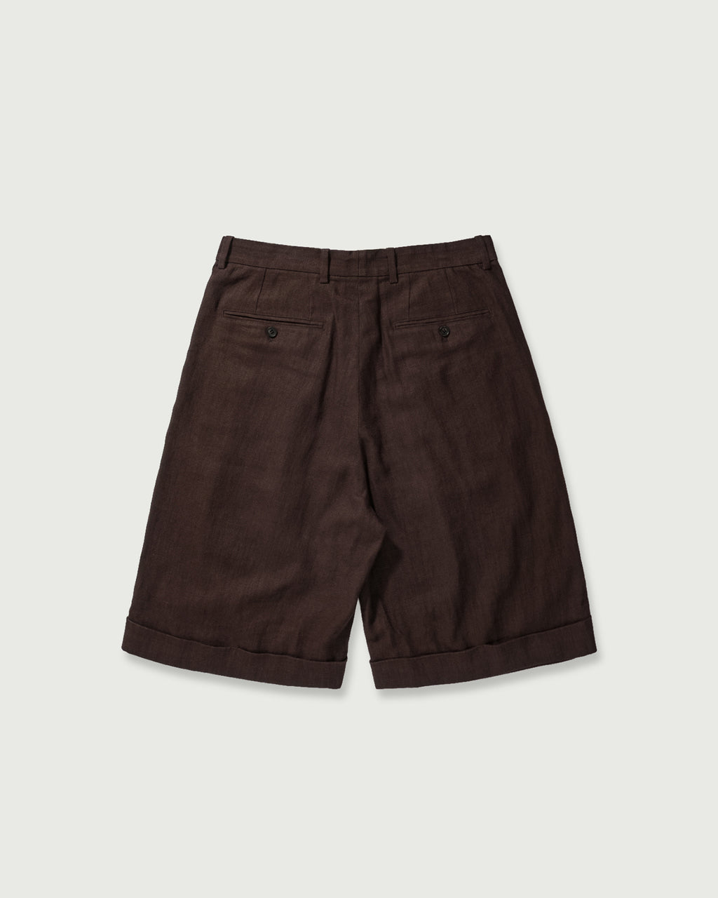 Linen Twill Coin Pocket 2Tuck Double-Hem Shorts <#browm>