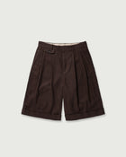 Linen Twill Coin Pocket 2Tuck Double-Hem Shorts <#browm>