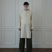 Key Neck Side Slit Long Length Pullover Shirt.