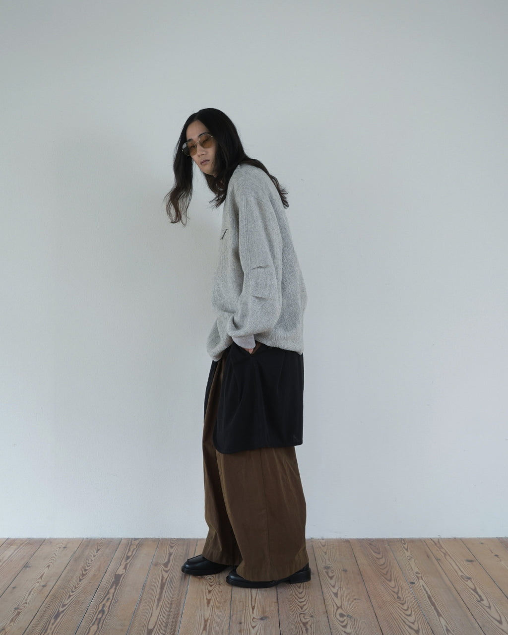 Shetland Wool Linen Crew Neck LS Tuck Rib Pullover <#light gray>