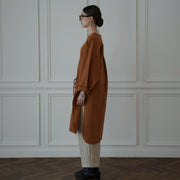 Key Neck Side Slit Long Length Pullover Shirt.