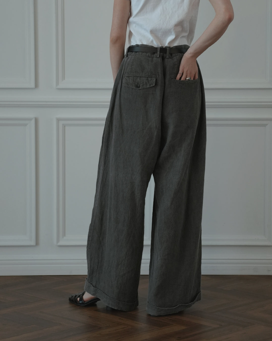 Double Hem Coin Pocket 2Tuck Wide Slacks / 墨染 裾ダブル