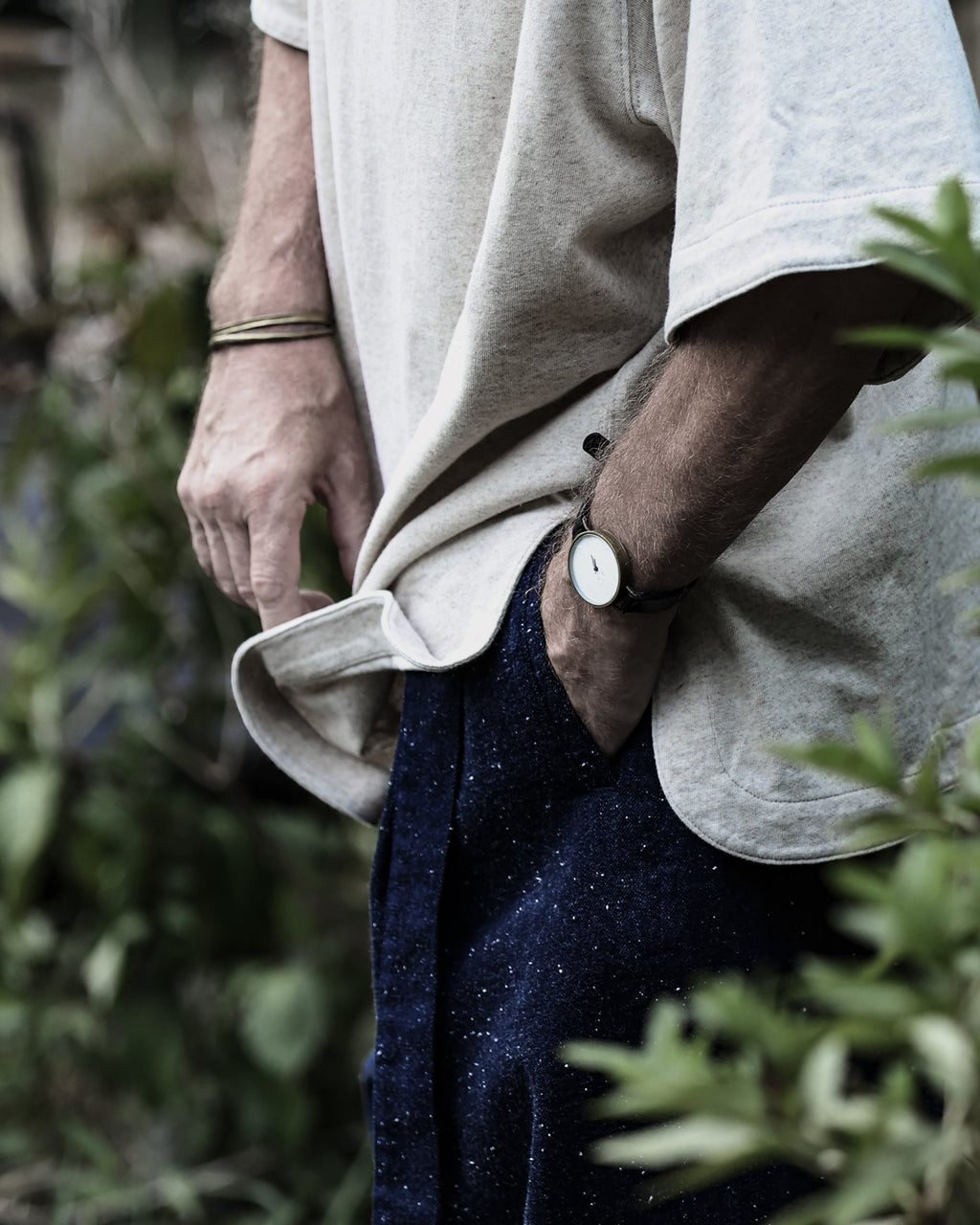 Cotton Linen Hem Round Skipper Half Sleeve Tee <#ivory>