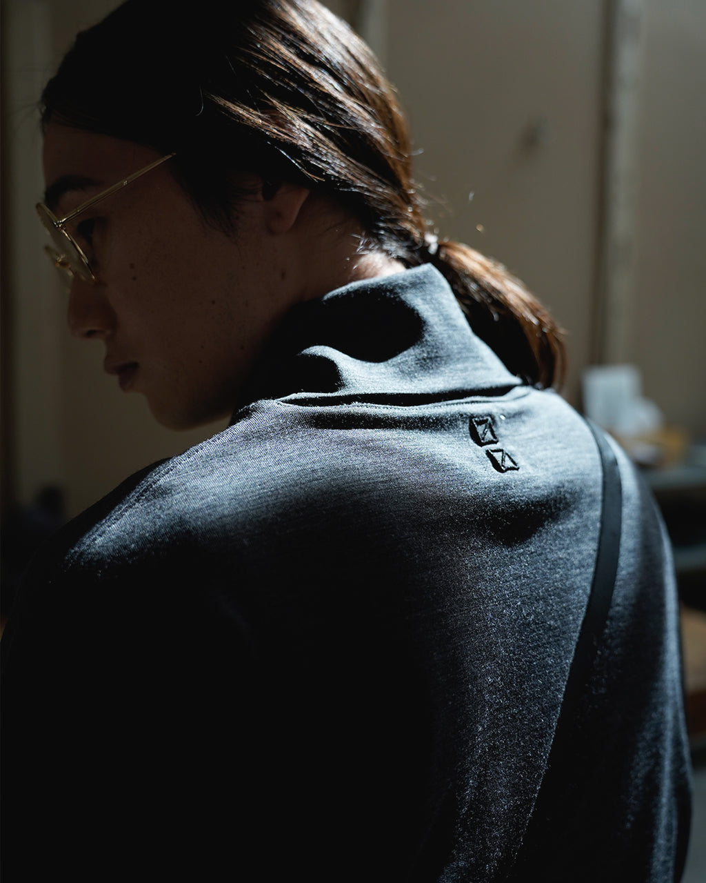 Super100s WOOL Plating Turtleneck L/S Logo TEE <#heather gray>