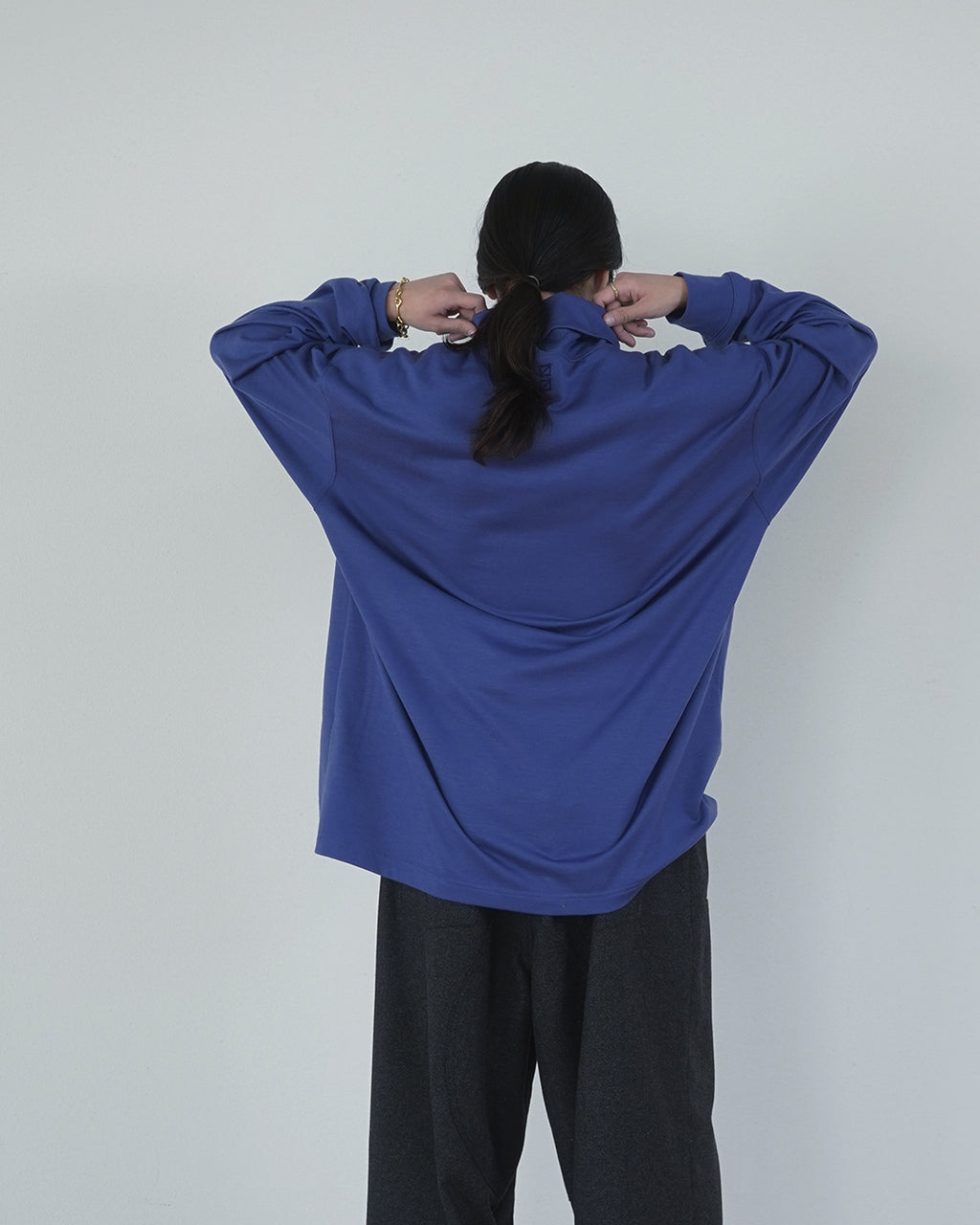 Super100s WOOL Plating Turtleneck L/S Logo TEE <#royal blue>