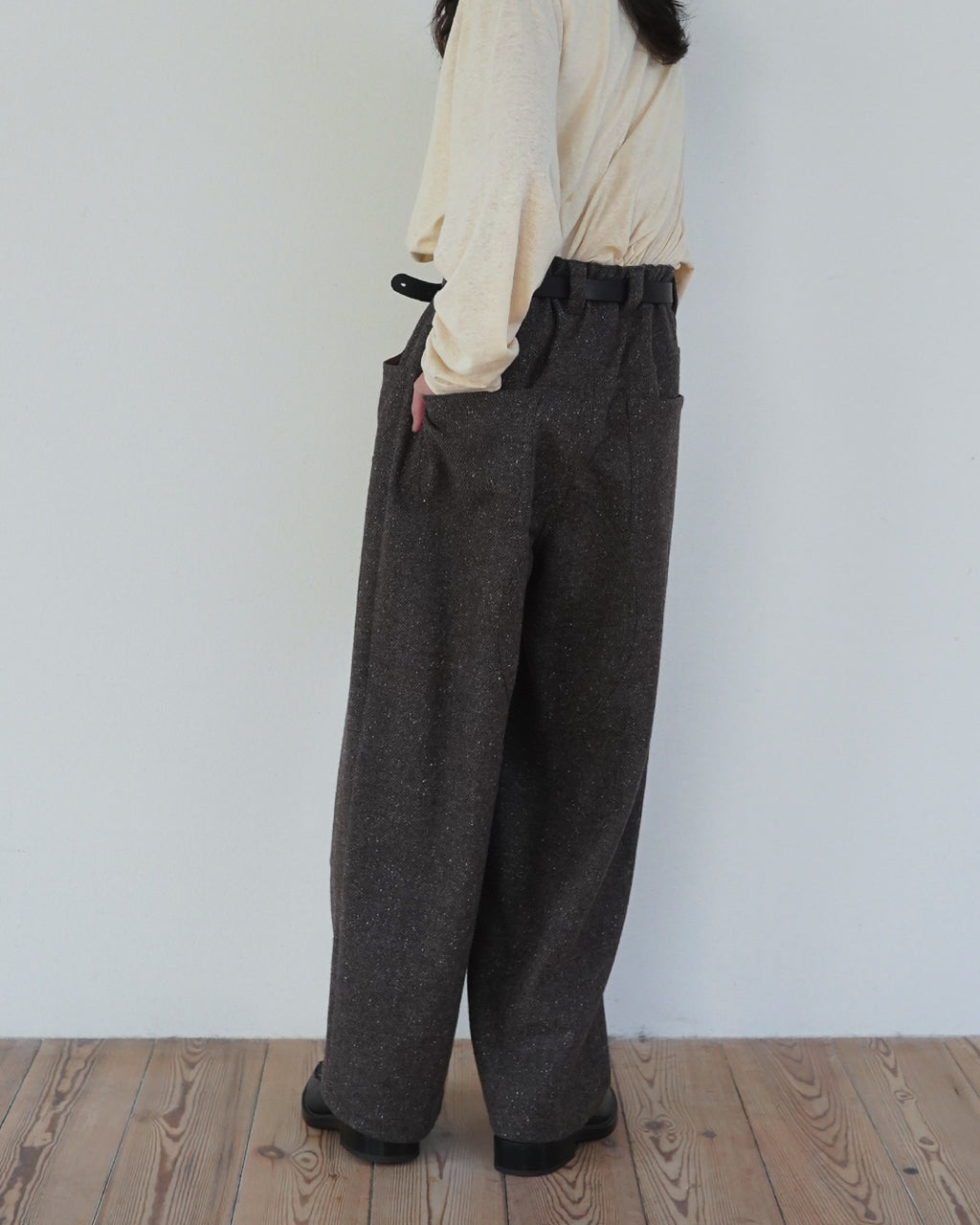 Wool Blend Tweed Double-Knee Painter's Work Pants <#brown>