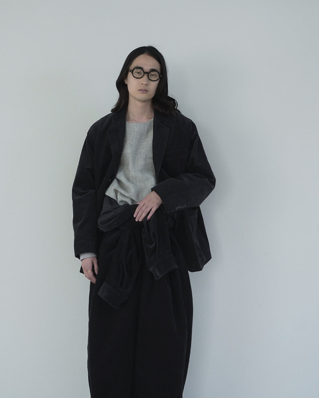 Shetland Wool Linen Crew Neck LS Tuck Rib Pullover <#light gray>