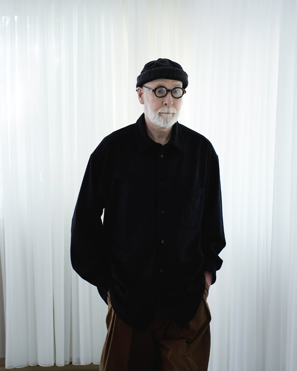 Wool Blend Heavy Flannel Wide Tuck Over Shirt <#black>