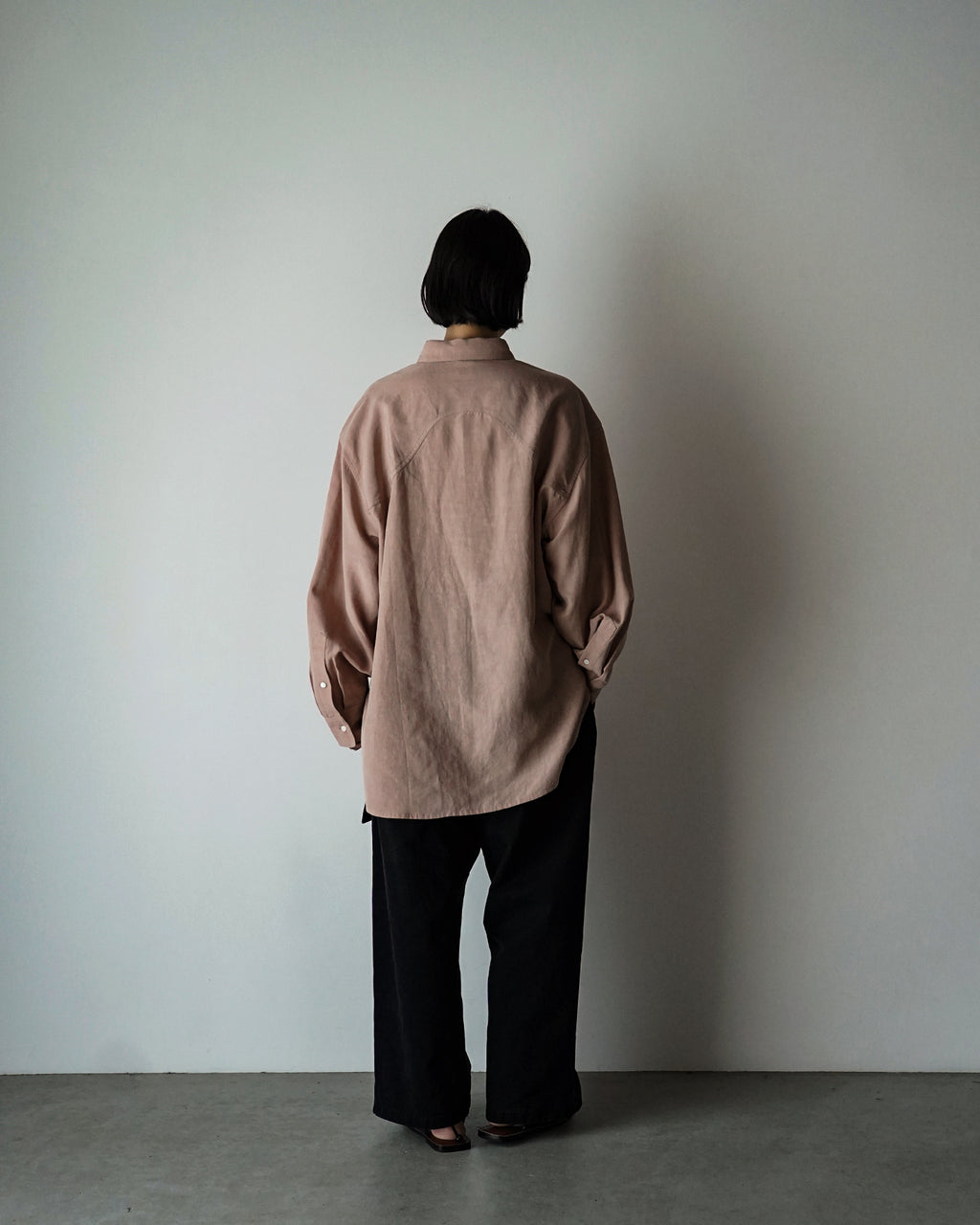 Linen-Tencel Double Pocket Regular Collar Over Shirt <#smoke pink>