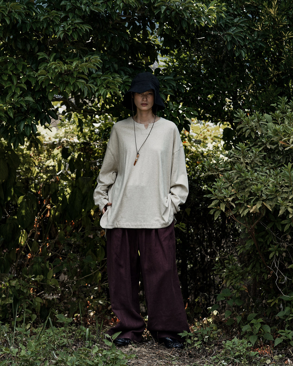 Cotton Linen Hem Round Skipper Long-Sleeve Tee <#ivory>