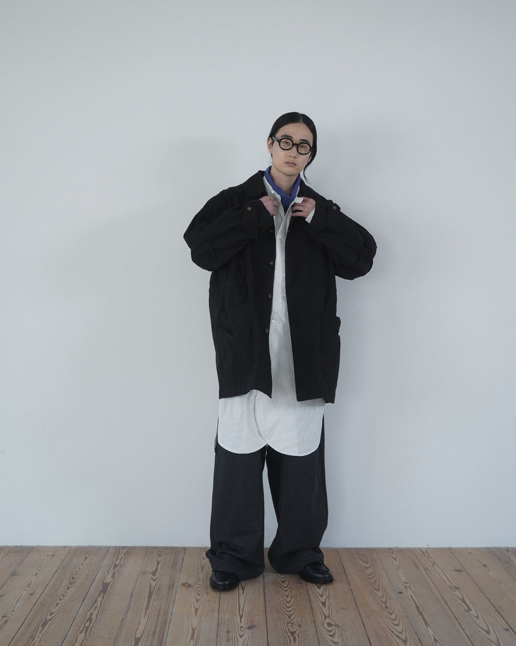 Oiled Wax Washed Moleskin 6-pocket Coverall <#black>