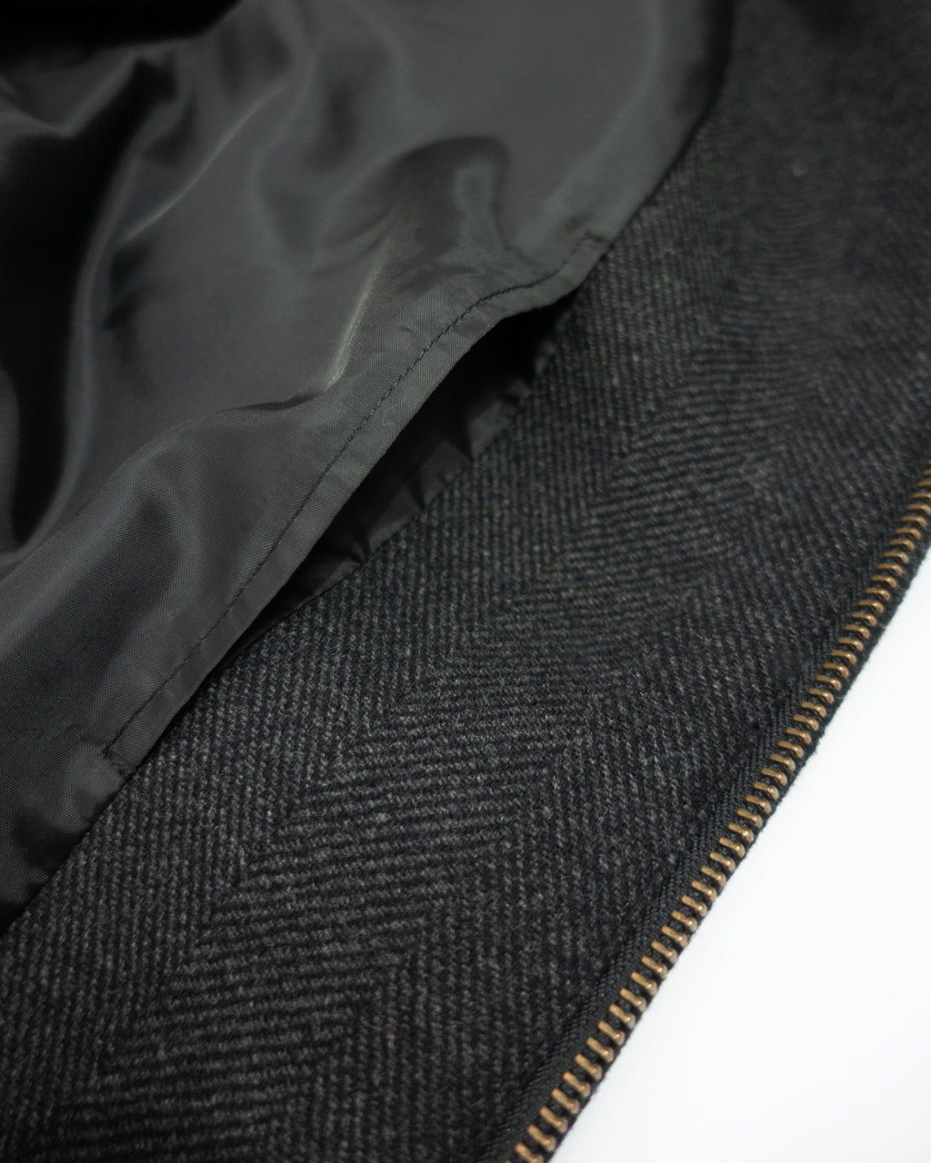 Wool Blend Herringbone Tweed Volume Zip Blouson <#black>