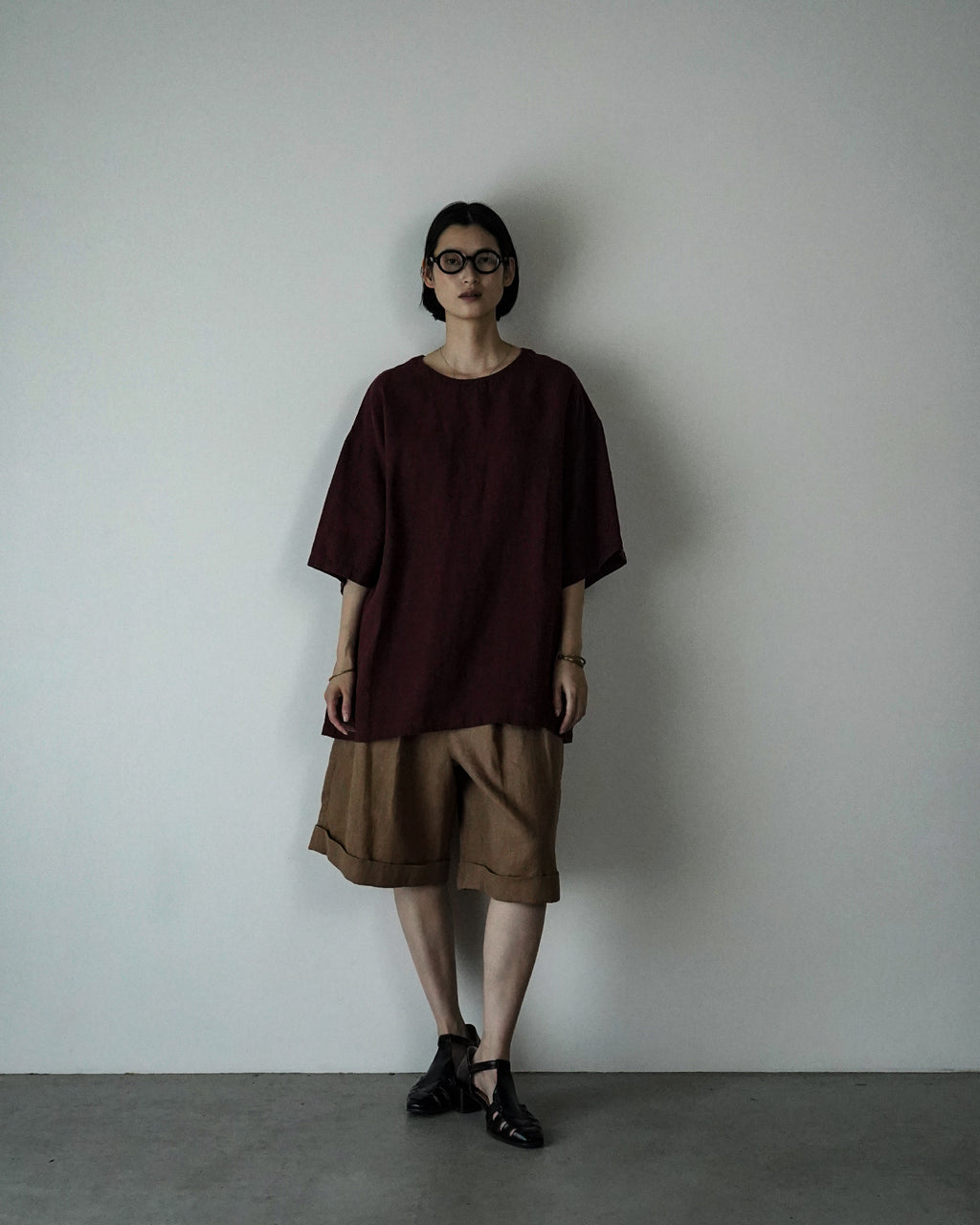 Linen Twill Coin Pocket 2Tuck Double-Hem Shorts <#beige>
