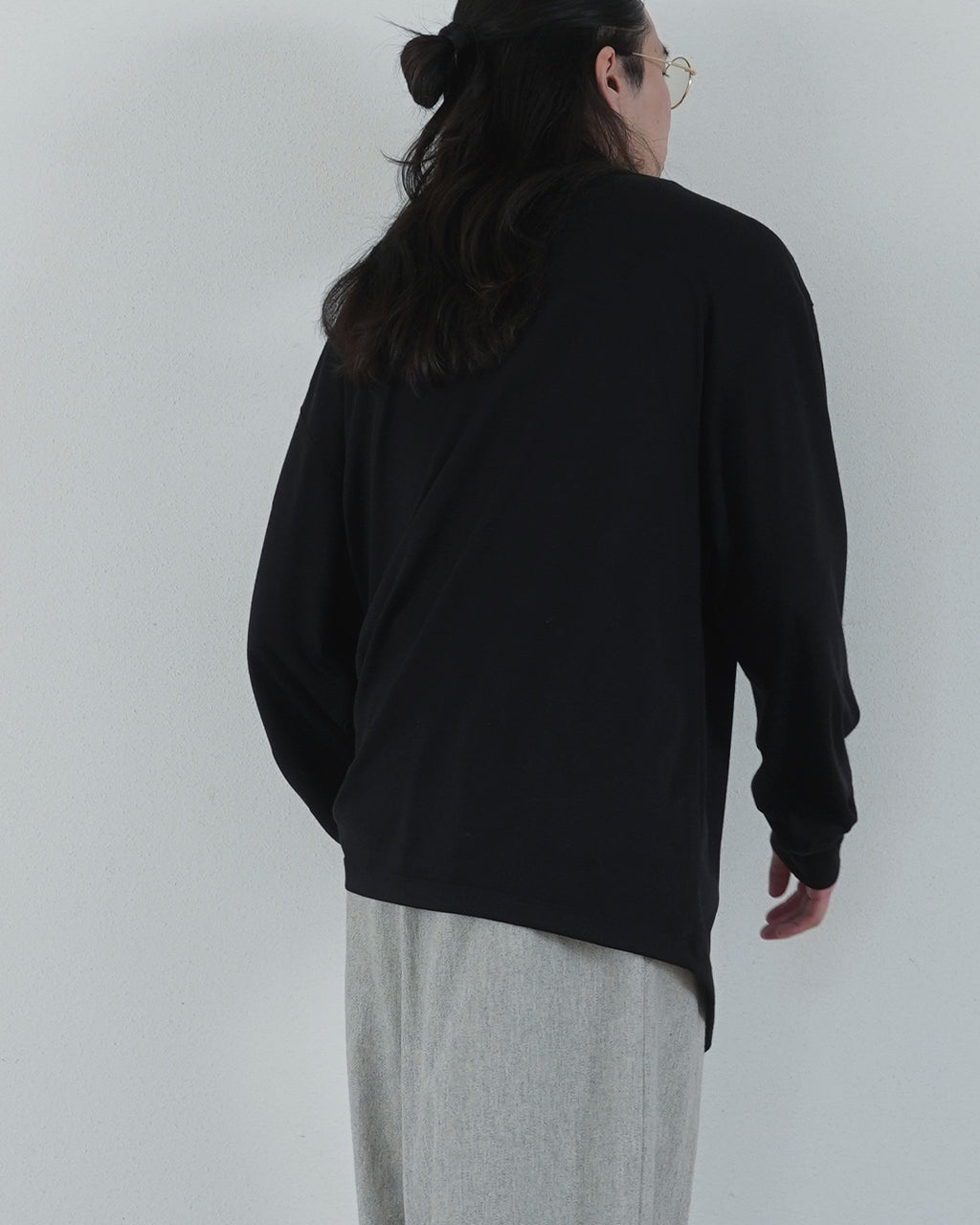 Super100s WOOL Plating Turtleneck L/S Logo TEE <#black>