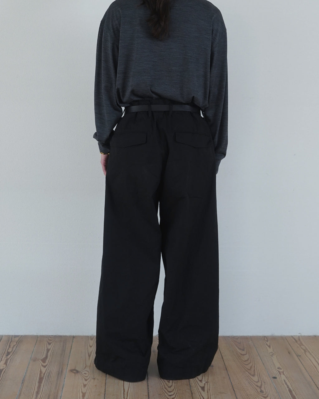 Oiled Wax Washed Moleskin Wide Baggy Pants <#black>