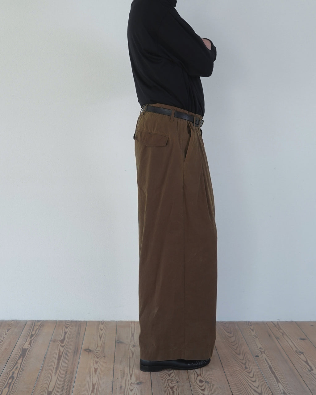 Oiled Wax Washed Moleskin Wide Baggy Pants <#camel>