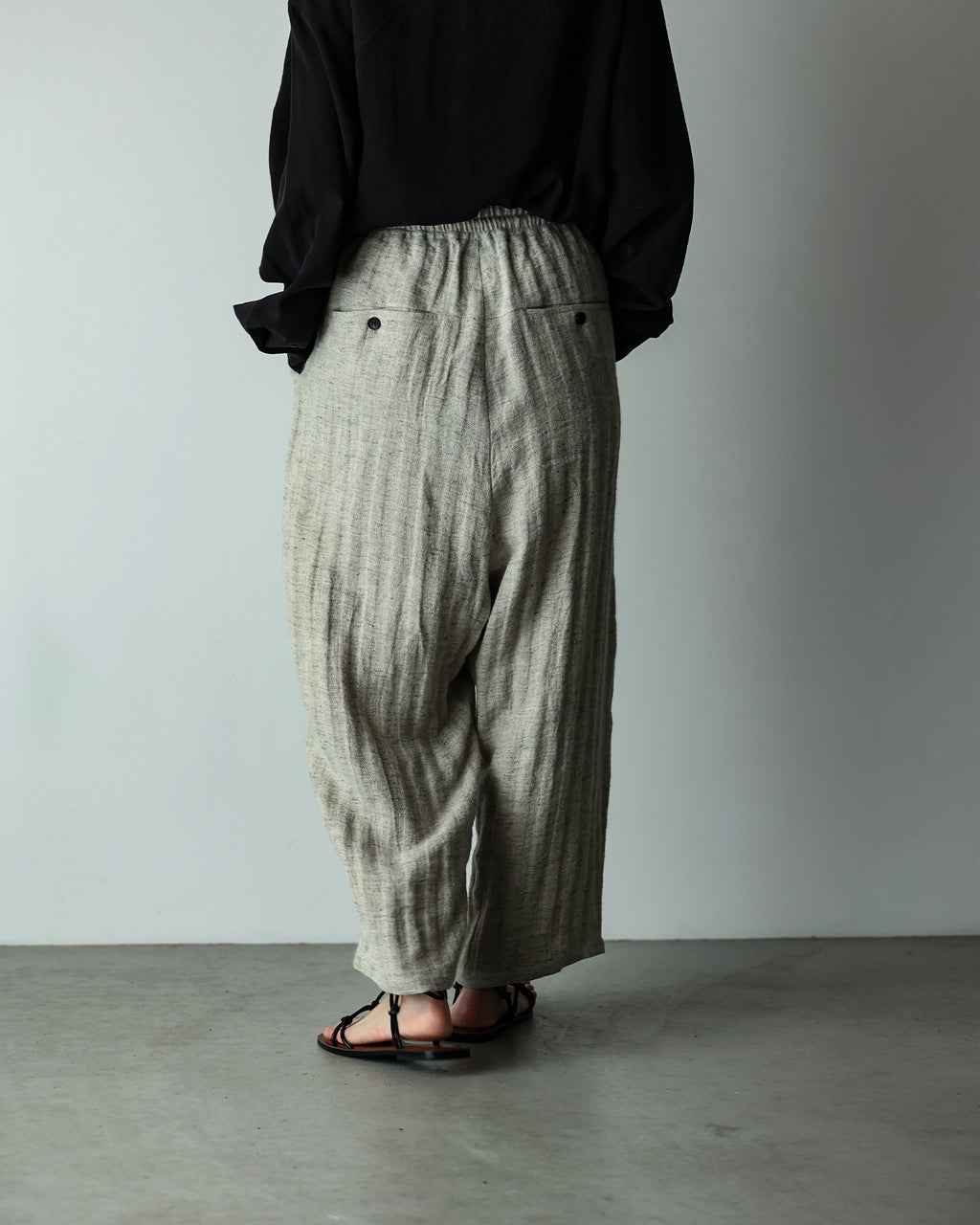 Linen Herringbone Button-Fly Easy Sarouel Pants <#heather gray>