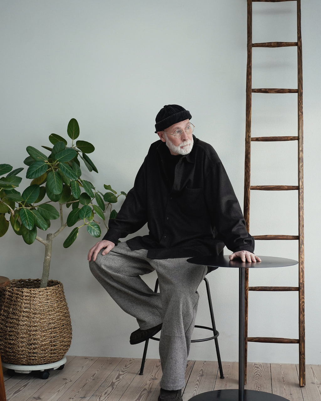 Wool Blend Heavy Flannel Wide Tuck Over Shirt <#olive>