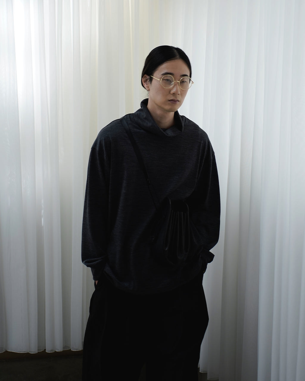 Super100s WOOL Plating Turtleneck L/S Logo TEE <#heather gray>