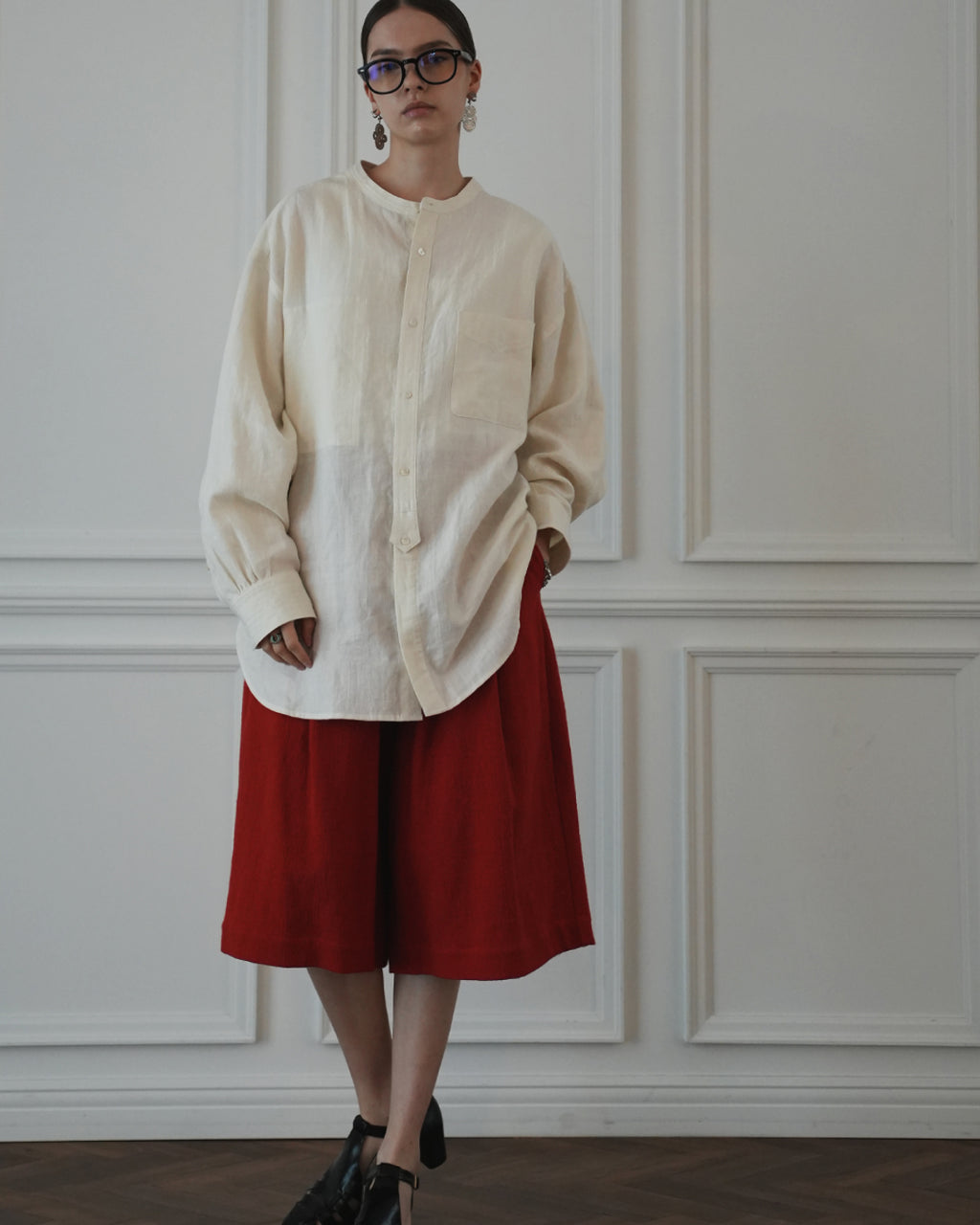 High Waist 2 Tuck Wide Half Trousers.