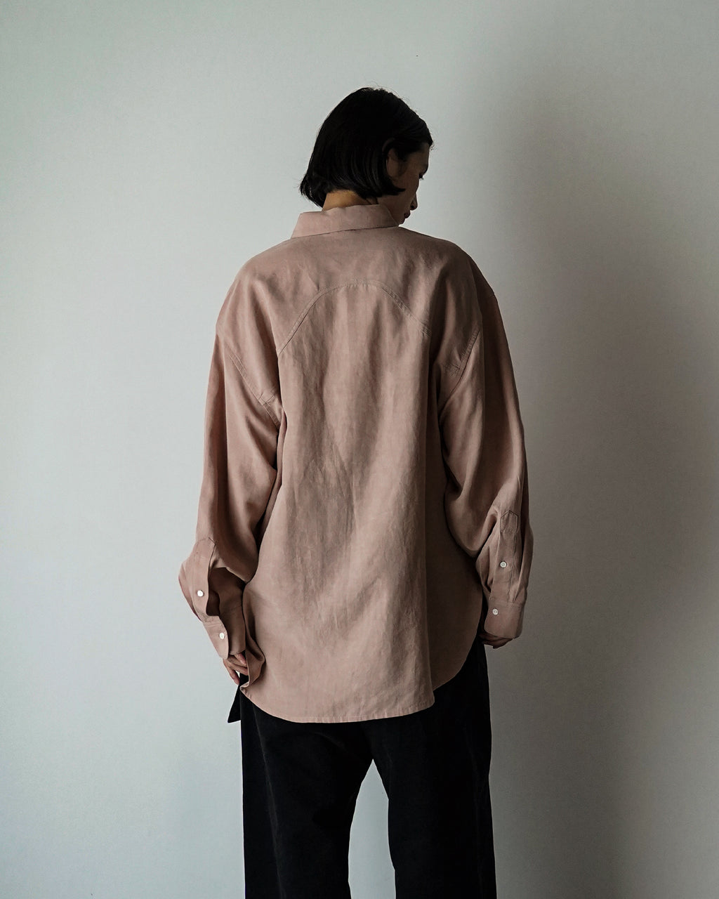 Linen-Tencel Double Pocket Regular Collar Over Shirt <#smoke pink>