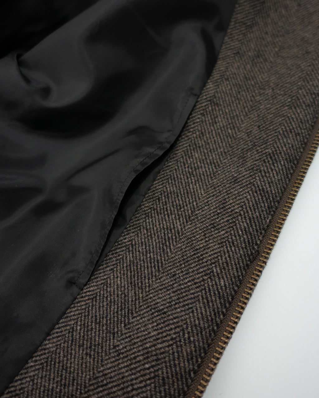 Wool Blend Herringbone Tweed Volume Zip Blouson <#brown>