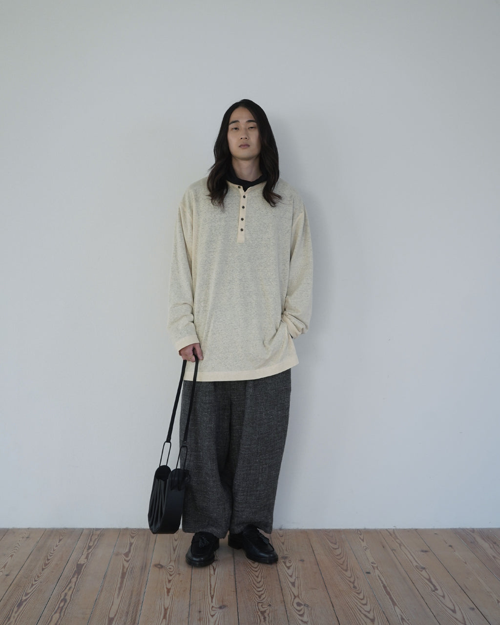 Shetland Wool Linen Rope Belt Easy Sarouel Pants <#charcoal>
