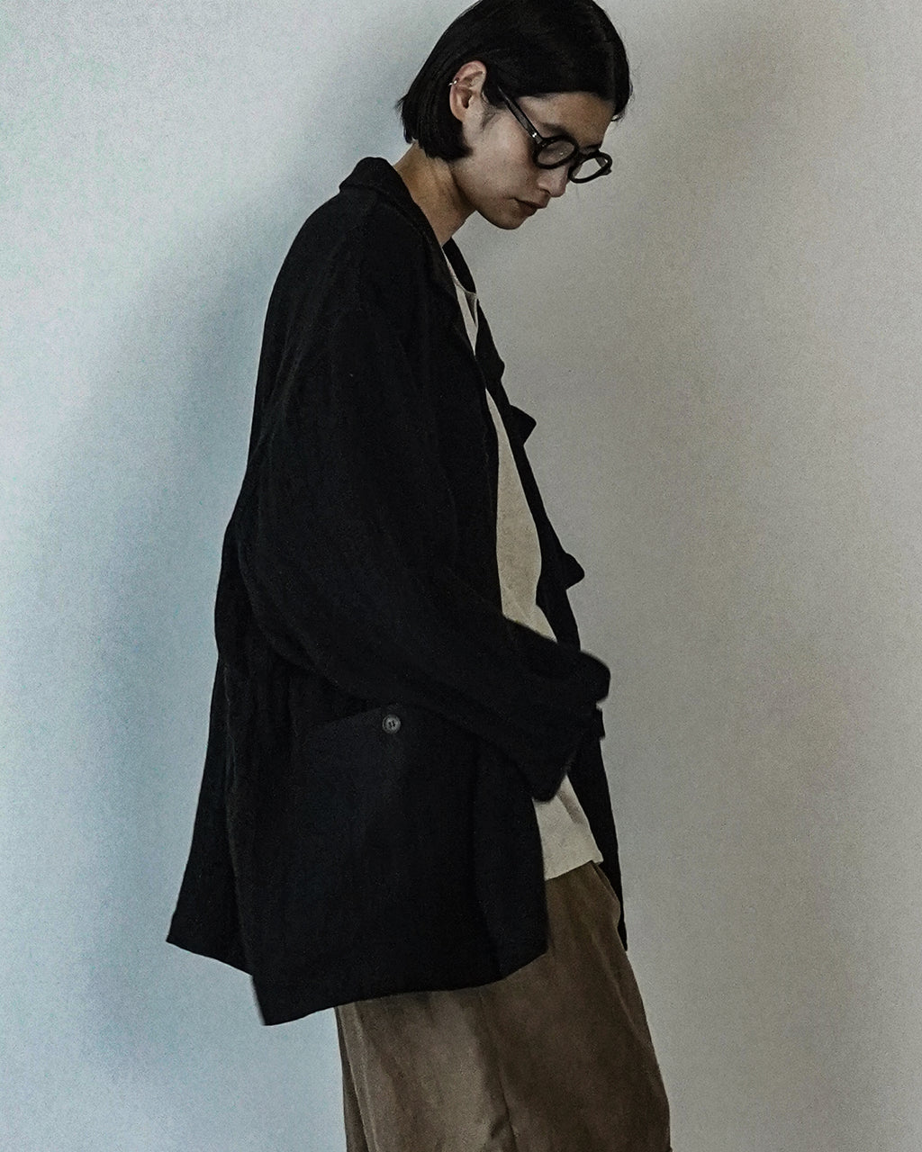 Linen Herringbone M-43 Field Jacket <#black>