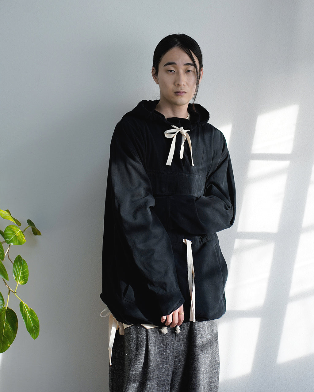 Brushed Cotton Flannel Biowash French Anorak Parka <#black>
