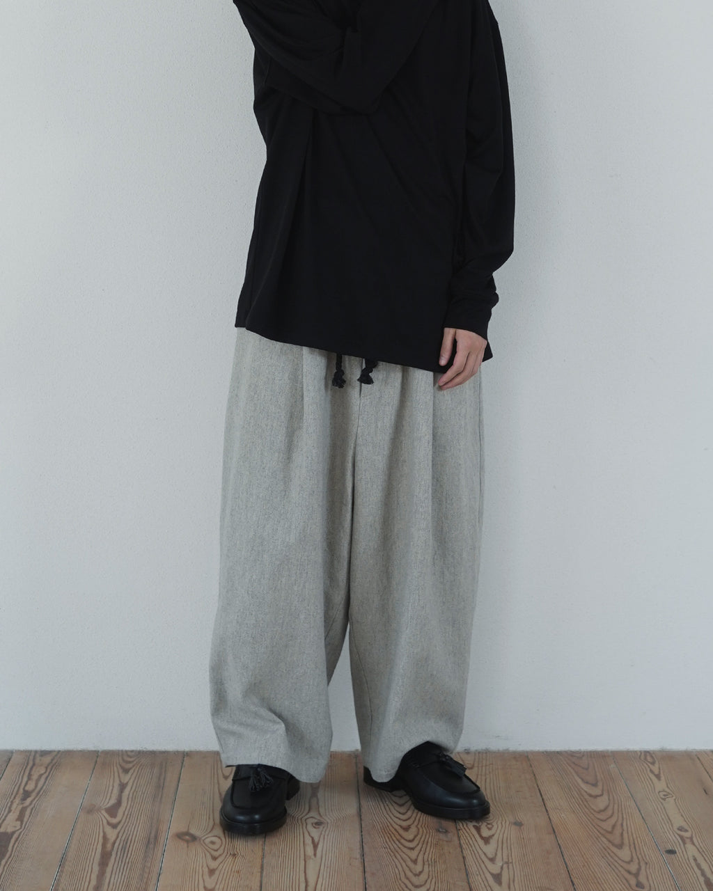 Shetland Wool Linen Rope Belt Easy Sarouel Pants <#light gray>