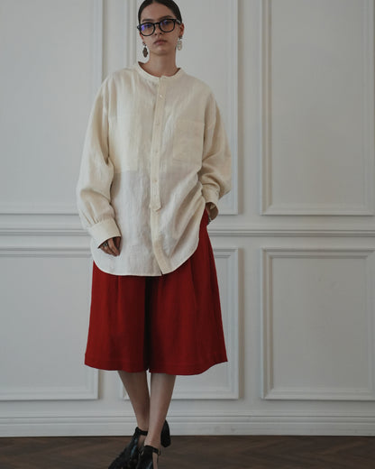 High Waist 2 Tuck Wide Half Trousers〈 000012-03 〉