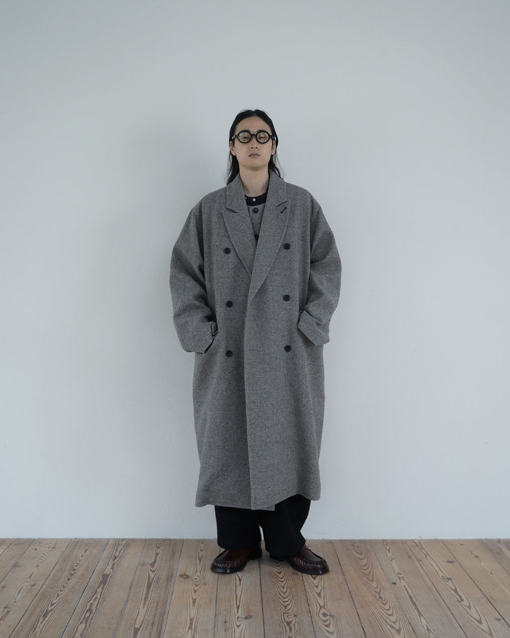 Wool Blend Double-Breasted Long Coat <#greige>