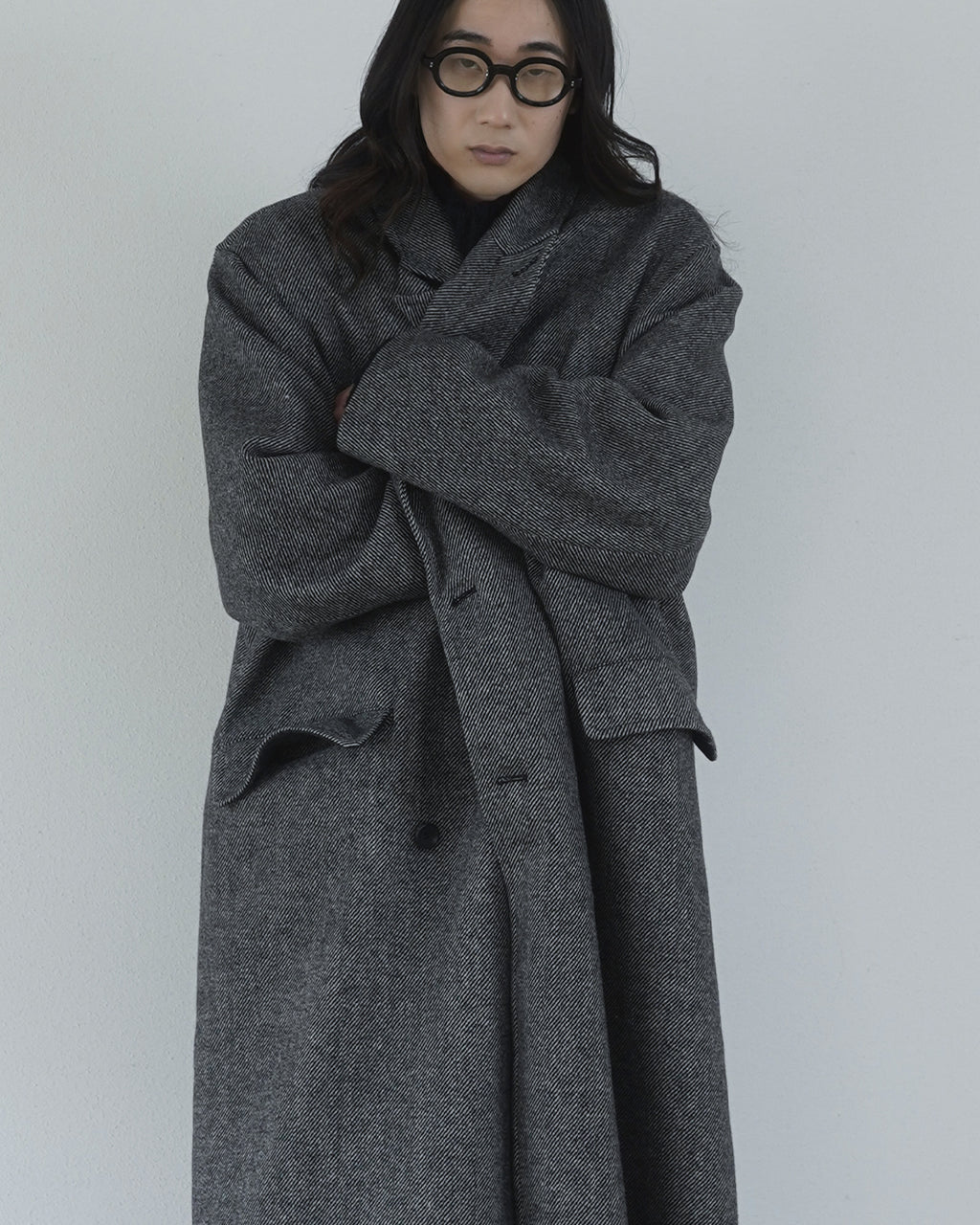 Wool Blend Double-Breasted Long Coat <#gray>