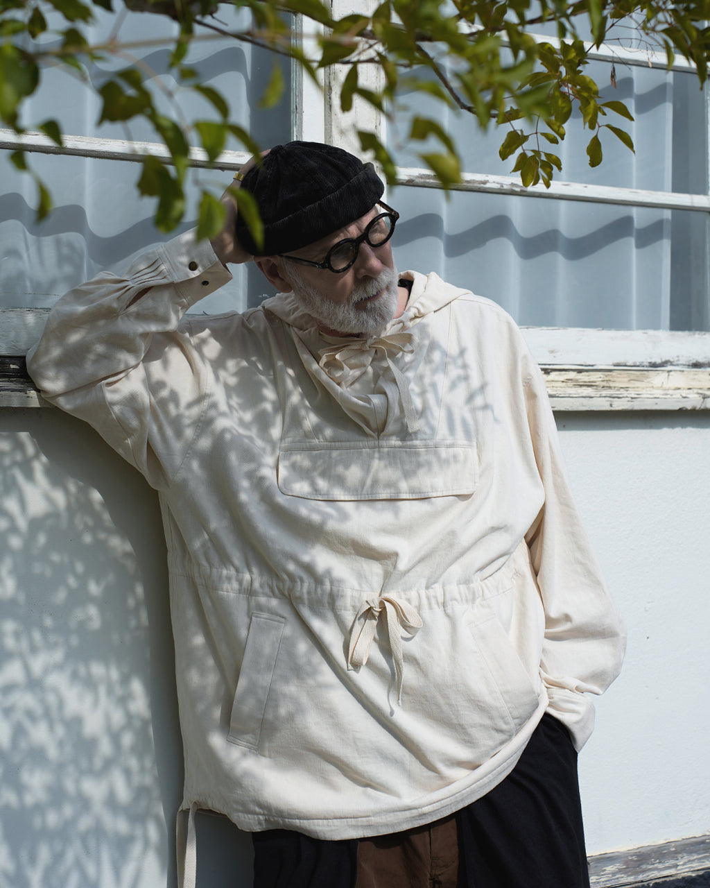 Brushed Cotton Flannel Biowash French Anorak Parka <#ivory>