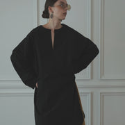 Key Neck Side Slit Long Length Pullover Shirt.