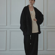 Back-Open Peak Lapel Double-Breasted Over Jacket.