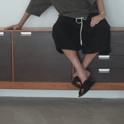 High Waist 2 Tuck Wide Half Trousers.