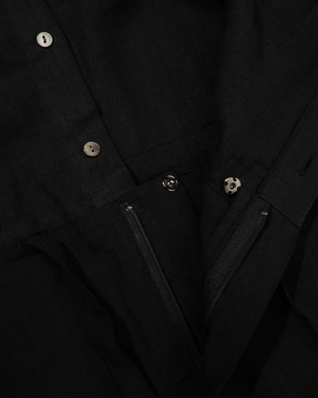 Wash Linen Band Collar Long-Sleeve Jumpsuit <#black>