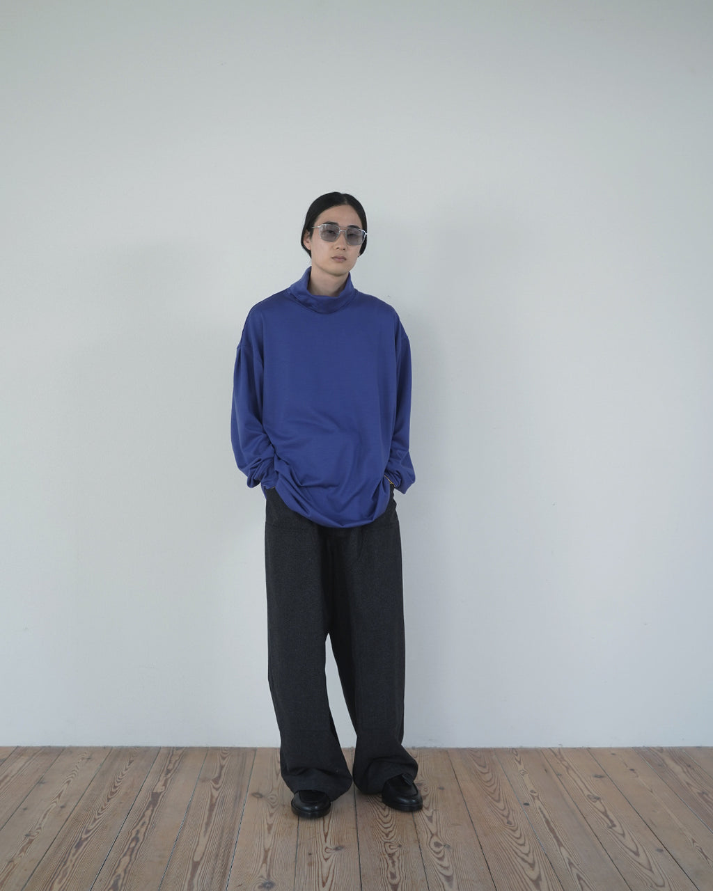 Super100s WOOL Plating Turtleneck L/S Logo TEE <#royal blue>