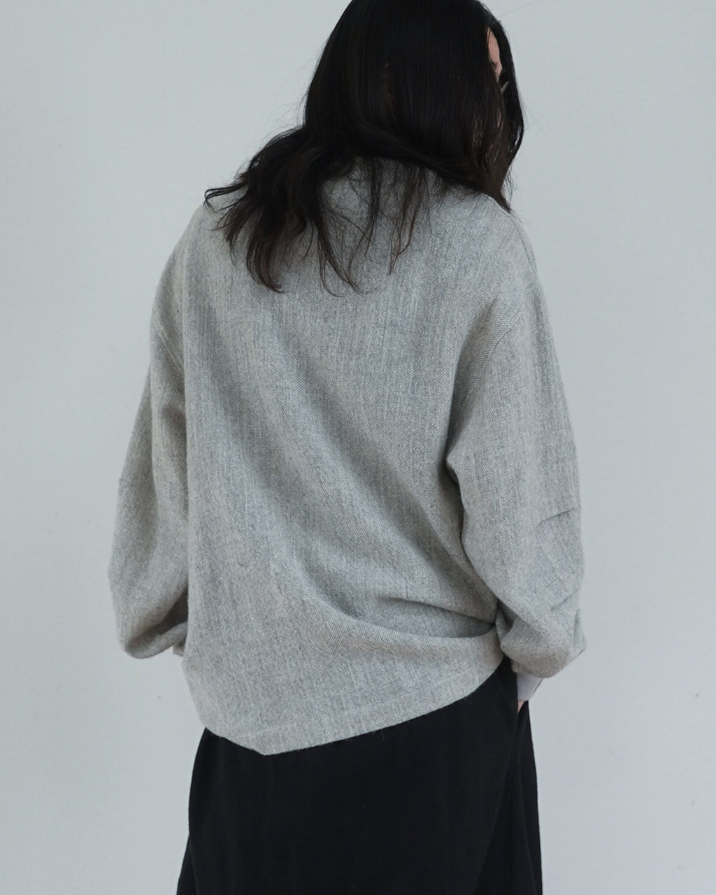 Shetland Wool Linen Crew Neck LS Tuck Rib Pullover <#light gray>