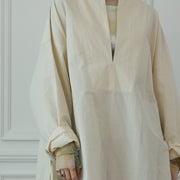 Key Neck Side Slit Long Length Pullover Shirt.